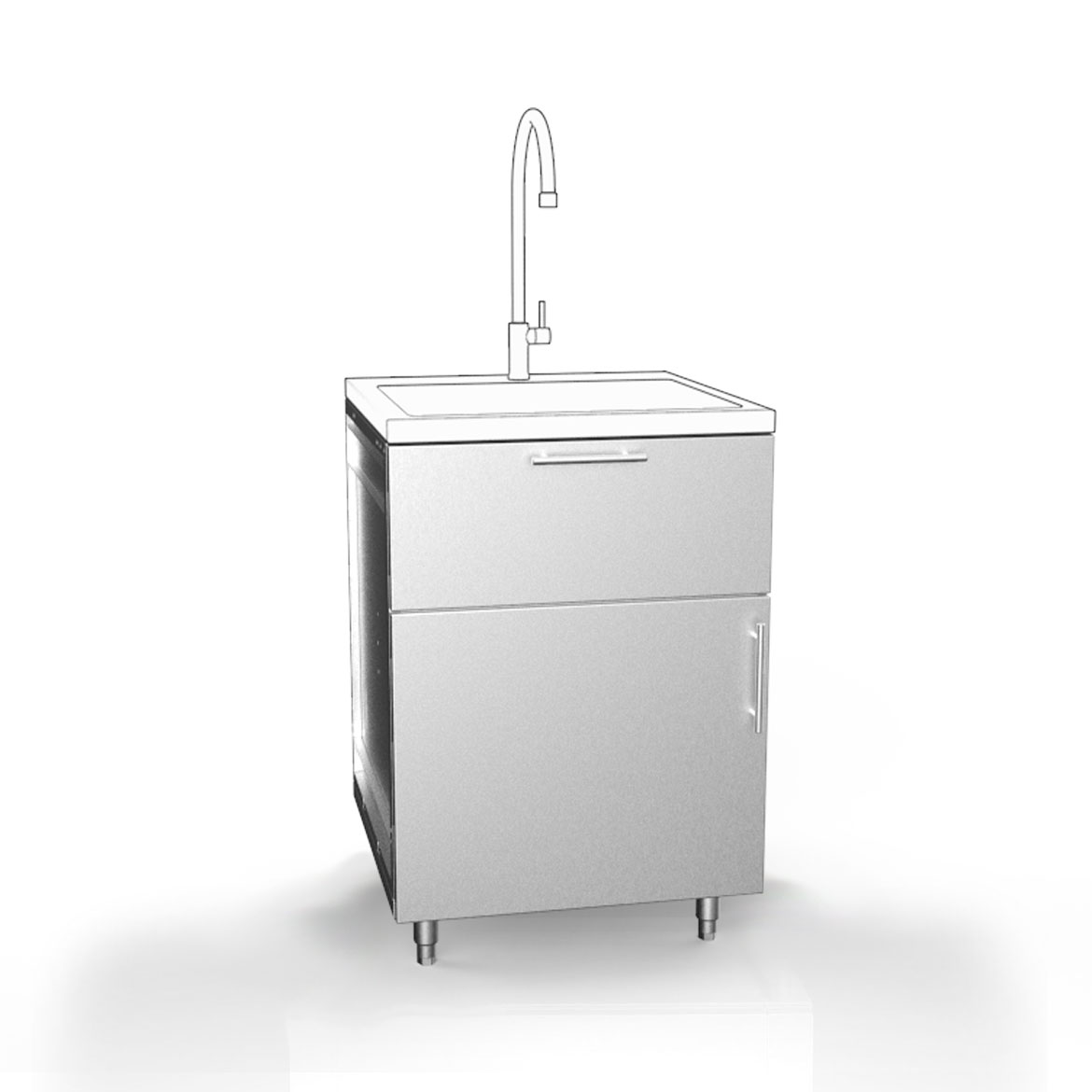 False Third Drawer with Single Door Outdoor Stainless Sink Cabinet