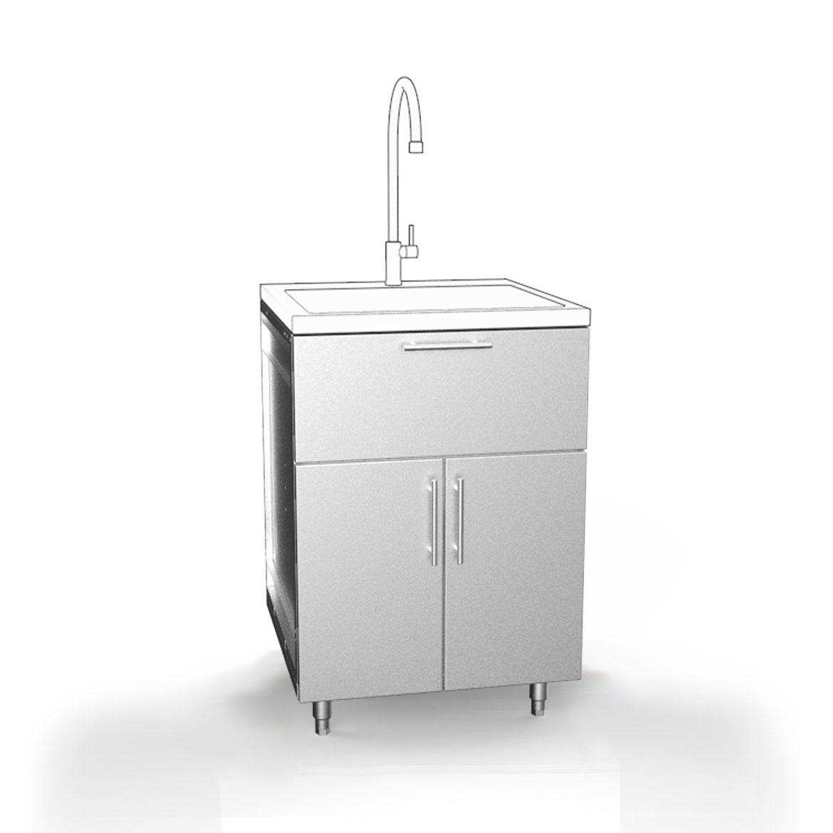 False Third Drawer with Double Door Outdoor Stainless Sink Cabinet