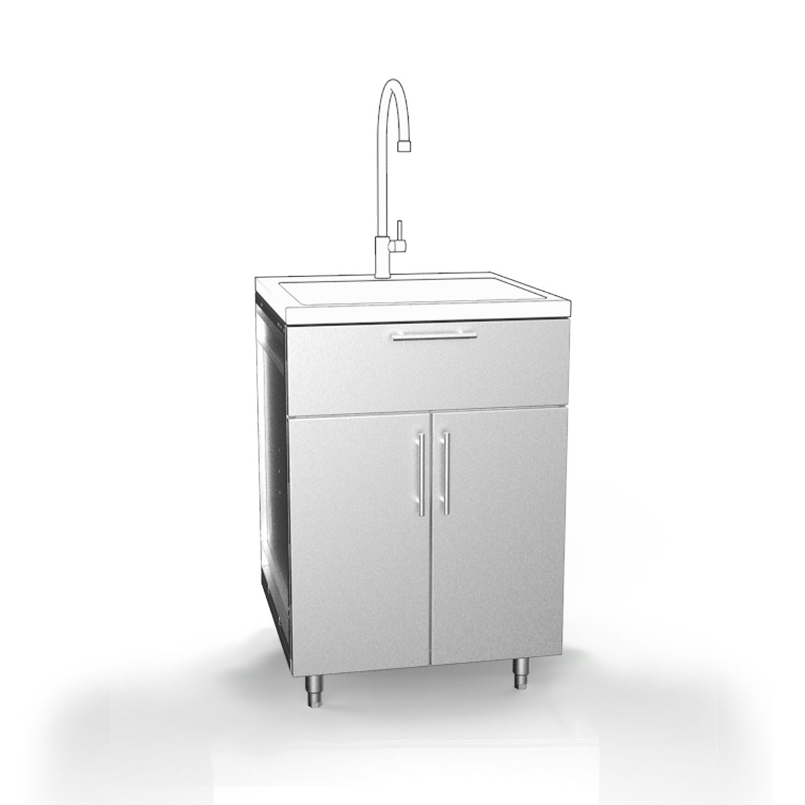 False Quarter Drawer with Double Door Outdoor Stainless Sink Cabinet